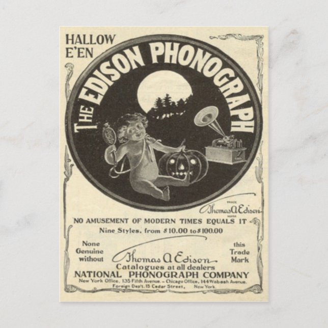 Carte Postale Edison Phonographe Halloween Ad Jack-o'-lantern (Devant)
