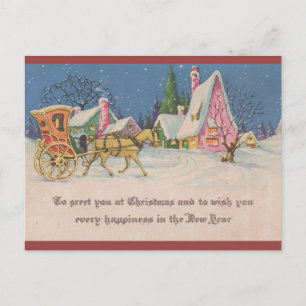 Carte Postale Éditable Chariot et Cheval de Noël Vintage