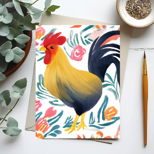 Carte Postale Edna le Coq   Poulet Floral Aquarelle