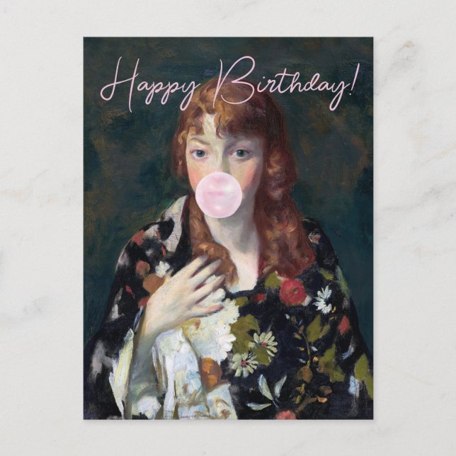 Carte Postale Edna soufflant une bulle rose gomme Joyeux anniver (Devant)