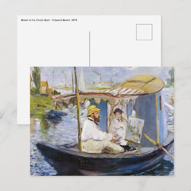 Carte Postale Edouard Manet - Monet dans son bateau atelier (Devant / Derrière)