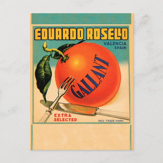 Carte Postale Eduardo Rosello Gallant, Étiquette de fruits (Devant)