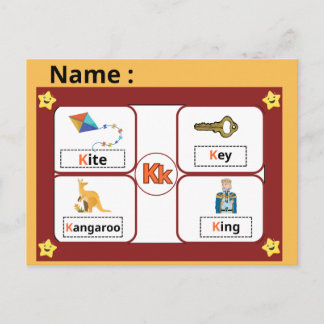 Carte Postale Educational Alphabet Letter K Flashcard for Kids 