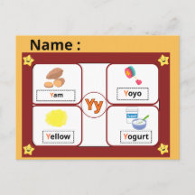 Educational Alphabet Letter Y Flashcard for Kids 