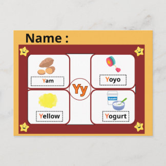 Carte Postale Educational Alphabet Letter Y Flashcard for Kids 