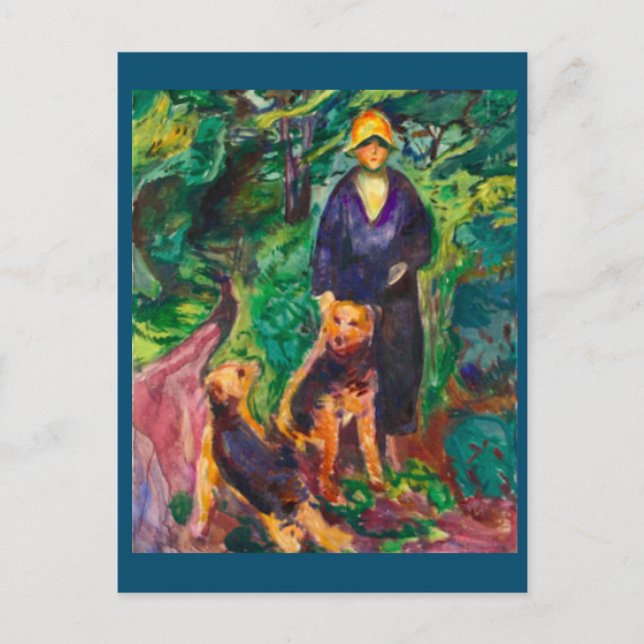 Carte Postale Edvard Munch, Femme avec Airedale Terriers Peintur (Devant)