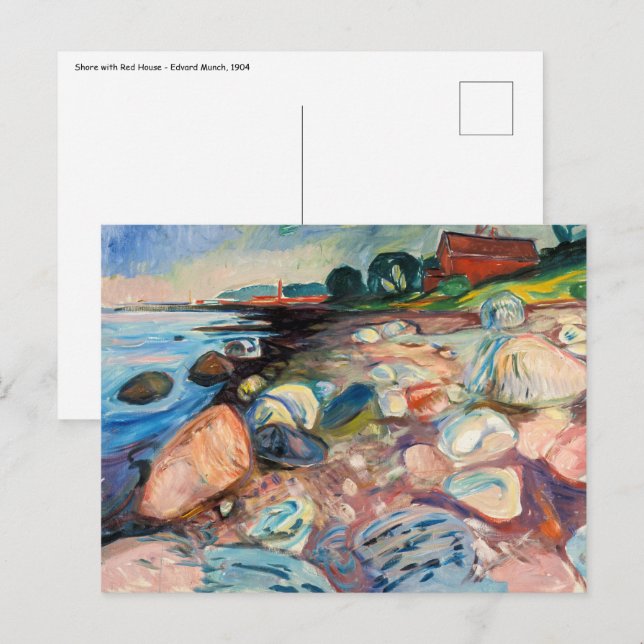 Carte Postale Edvard Munch - Rive avec Maison Rouge (Devant / Derrière)