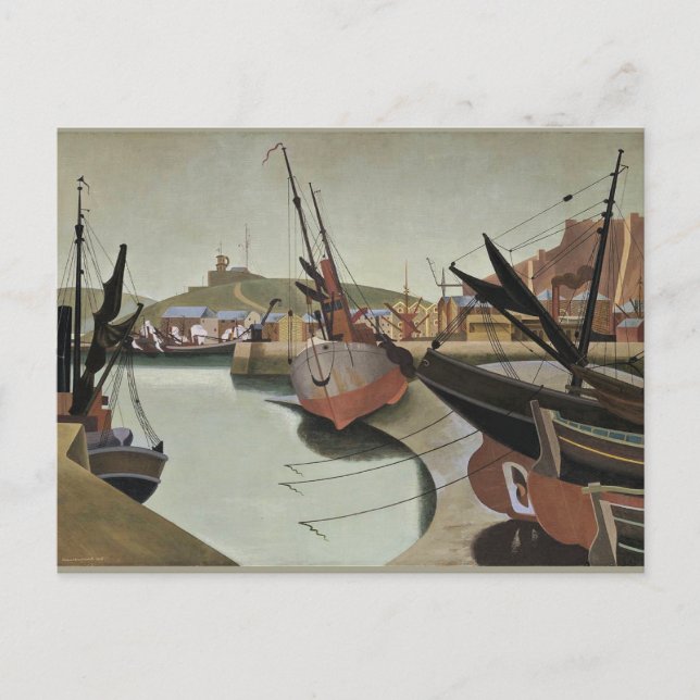 Carte Postale Edward Wadsworth peinture, Seaport, (Devant)