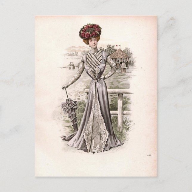 Carte Postale Edwardian Lady Avec Parapluie Vintage Mode (Devant)
