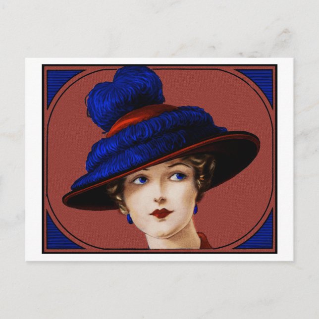 Carte Postale Edwardian Lady - Bourgogne et Casquette bleu (Devant)