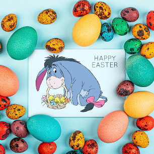 Carte Postale Eeyore tenant Panier de Pâques plein de bébés pous