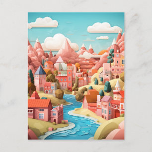 Carte Postale Effet 3D Abstrait Automne Ville Arrière - plan
