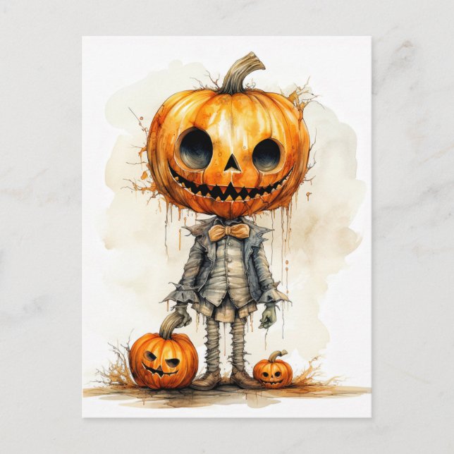 Carte Postale Éffrayant gothique Halloween Citrouille Fiend (Devant)