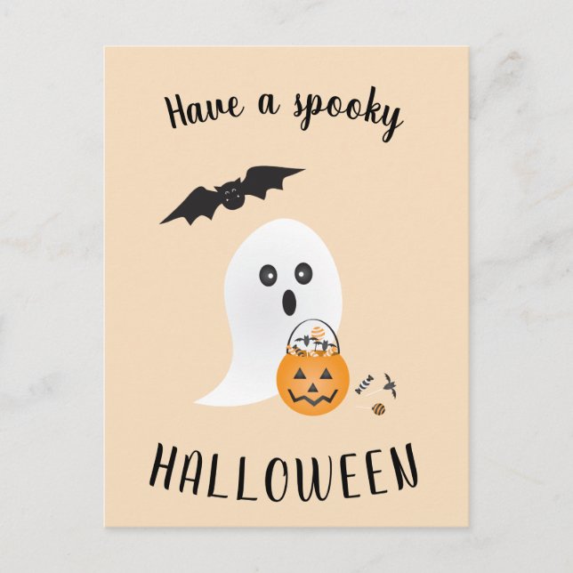 Carte Postale Éffrayant Halloween mignon Fantôme Trick Ou Traite (Devant)