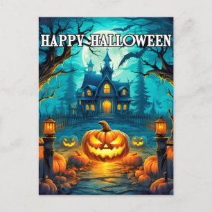 Carte Postale Éffrayant Happy Halloween Citrouilles