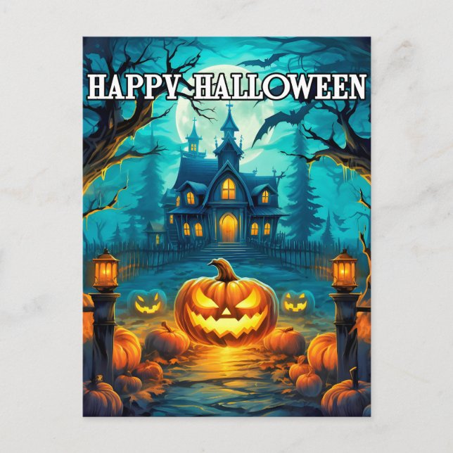 Carte Postale Éffrayant Happy Halloween Citrouilles (Devant)