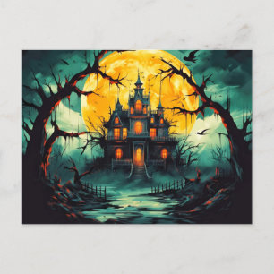 Carte Postale Éffrayant Happy Halloween Maison hantée
