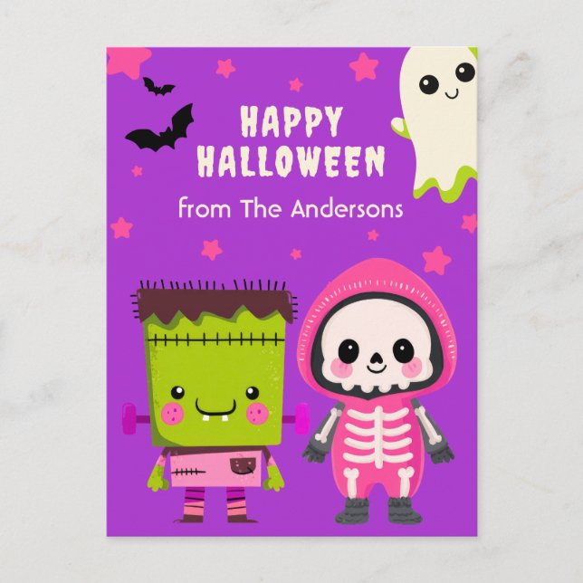 Carte Postale Éffrayant Mash Monster mignon Joyeux Halloween vio (Devant)