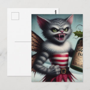 Carte Postale Éffrayant Noël Horreur Kitty Fairy Avec Eggnog