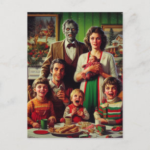 Carte Postale Éffrayant Noël Horreur Retro Portrait de famille