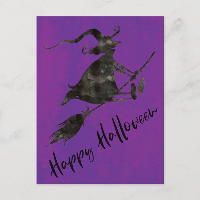 Carte Postale Éffrayante Black Flying Witch Halloween heureux (Devant)