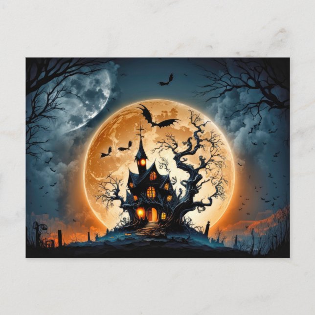 Carte Postale Éffrayante demeure hantée après la nuit (Devant)