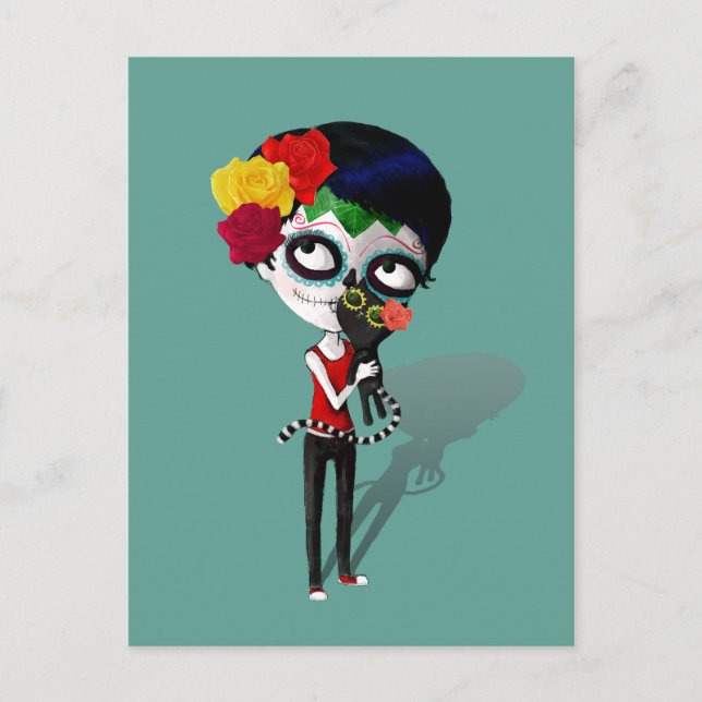 Carte Postale Éffrayante Dia de Los Muertos Girl (Devant)