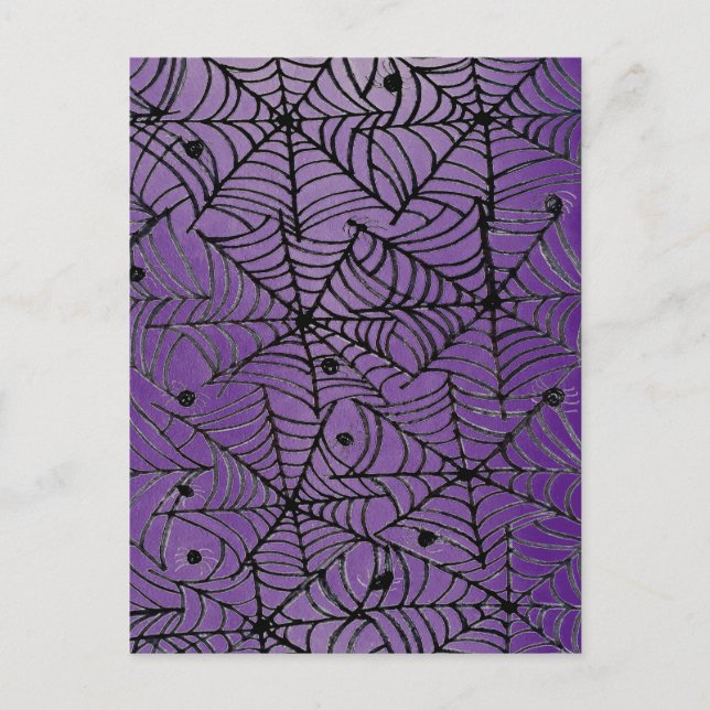 Carte Postale Éffrayante Halloween Spider Webs sur violet (Devant)