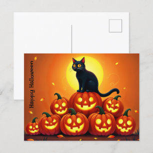 Carte Postale Éffrayante nuit d'automne avec des citrouilles bri
