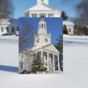 Carte Postale Église Blanche Couverte de Neige Hiver Nouvelle-An