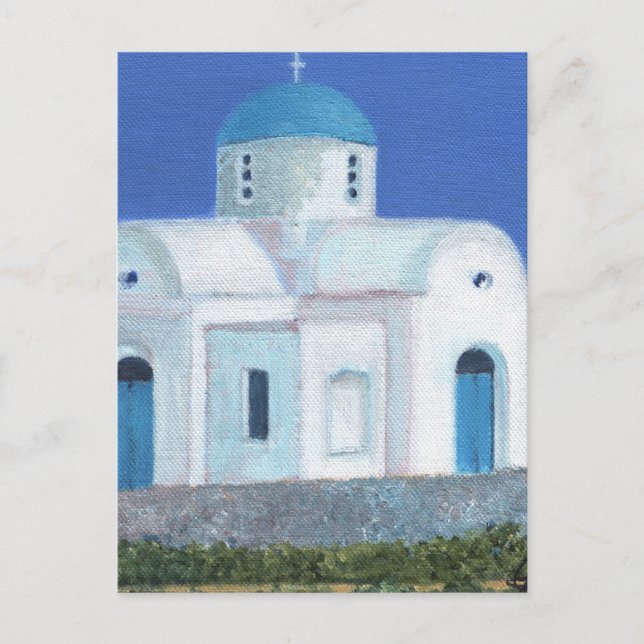 Carte Postale Église chypriote grecque bleue et blanche (Devant)