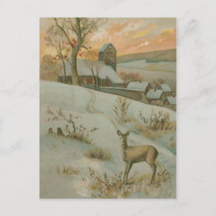 Carte Postale Église de cerfs de champ d'hiver neige