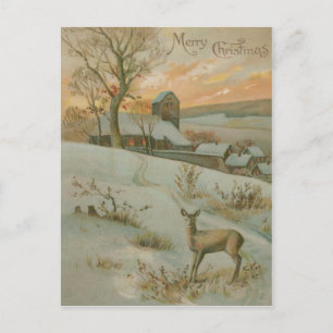Carte Postale Église de cerfs des champs d'hiver neige