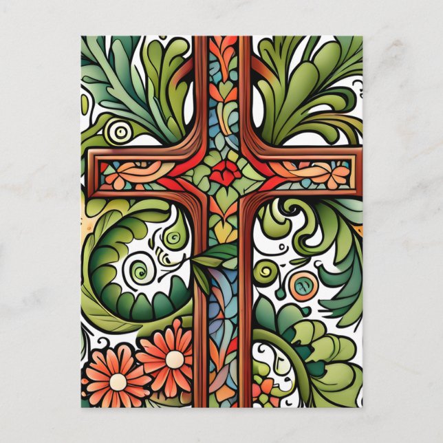 Carte Postale Eglise de la Croix chrétienne Pâques Jésus Résurre (Devant)