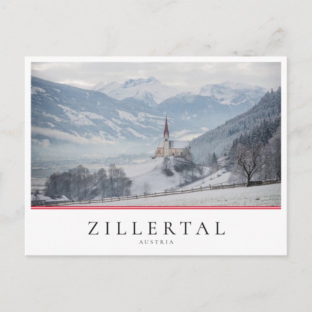 Carte Postale Eglise en hiver à Zillertal en Autriche (Devant)