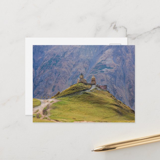 Carte Postale Église Sainte-Trinité Stepantsminda Kazbegi Géorgi (Devant/Arrière en situation)