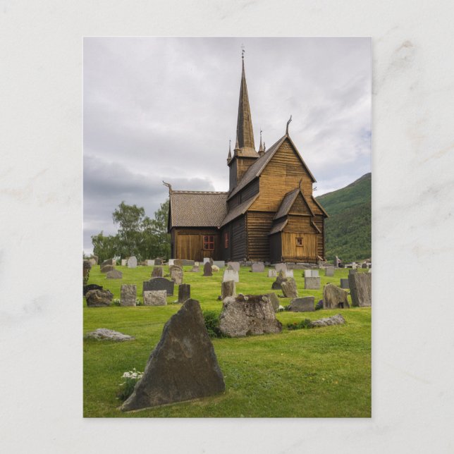 Carte Postale Eglise Stave avec cimetière en Norvège (Devant)