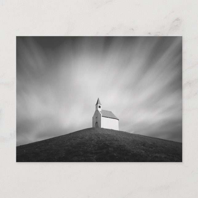 Carte Postale Eglise sur une colline en noir et blanc (Devant)