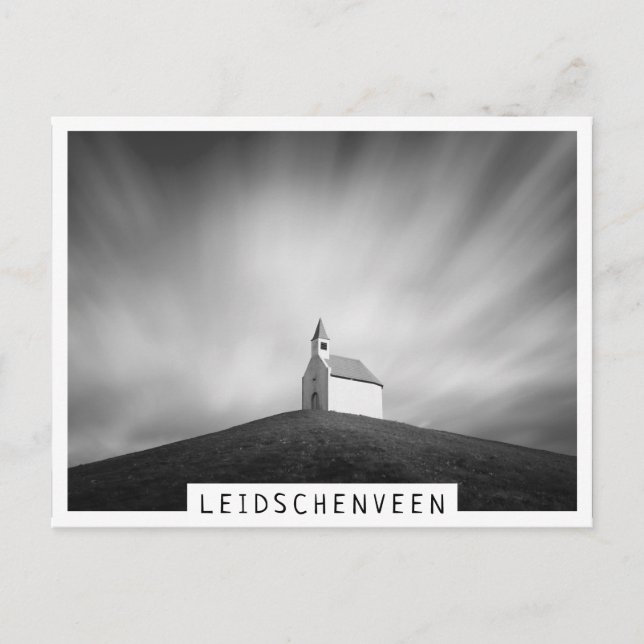 Carte Postale Eglise sur une colline en noir et blanc (Devant)