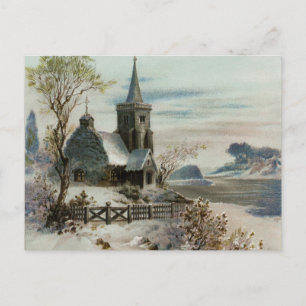 Carte Postale Église vintage d'hiver