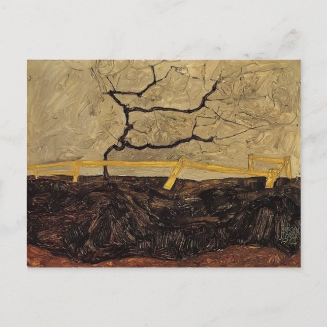 Carte Postale Egon Schiele - Arbre nu derrière une clôture (Devant)