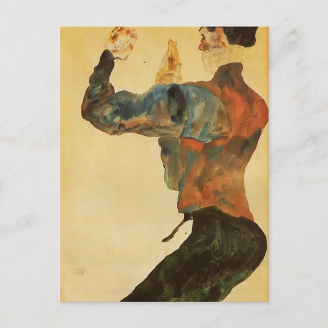 Carte Postale Egon Schiele - Autoportrait avec Armoiries élevées (Devant)