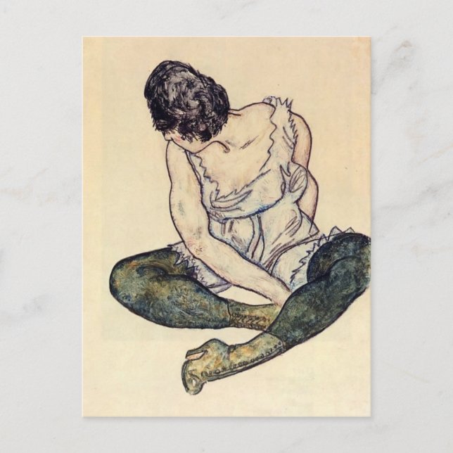 Carte Postale Egon Schiele - Femme assise avec des bas verts (Devant)