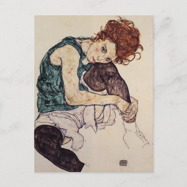 Carte Postale Egon Schiele - Femme assise avec genou blond (Devant)