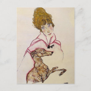 Carte Postale Egon Schiele - Femme avec Greyhound (Edith Schiele