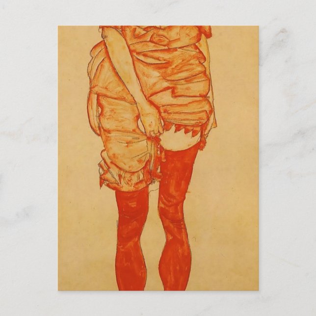 Carte Postale Egon Schiele - Femme debout en rouge (Devant)