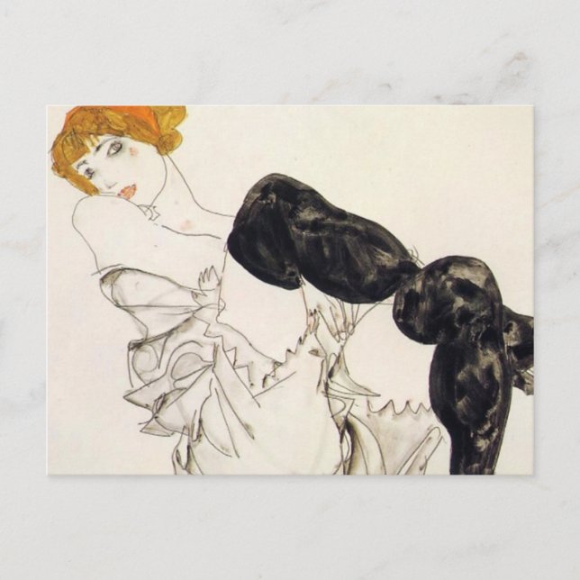Carte Postale Egon Schiele - Femme En Bas Noirs (Devant)