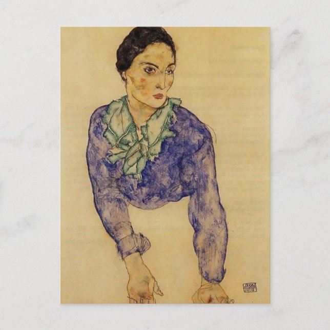 Carte Postale Egon Schiele - Portrait d'une femme à l'écharpe (Devant)