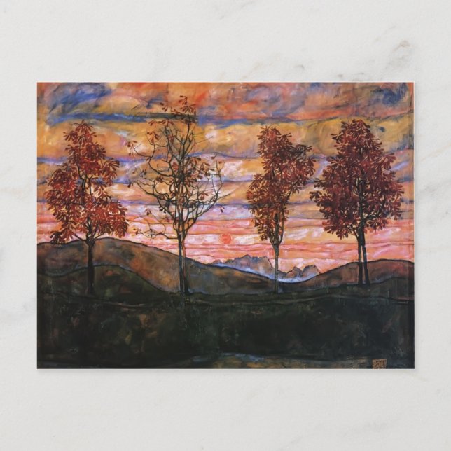 Carte Postale Egon Schiele - Quatre Arbres (Devant)