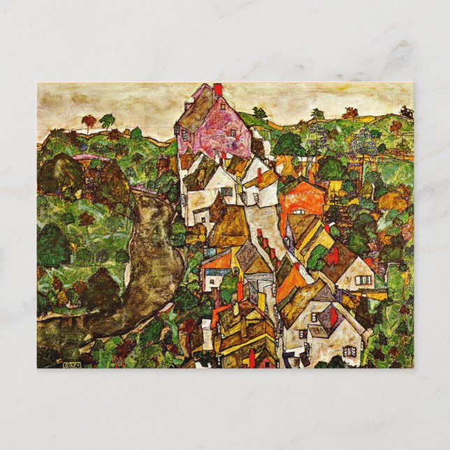 Carte Postale Egon Schiele - Stein sur le Danube (Devant)